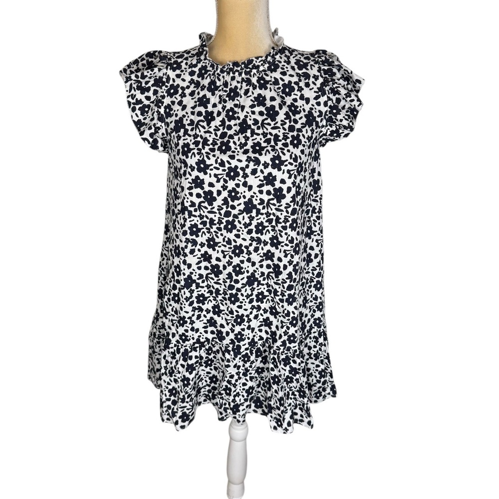 PINCH Navy White‎ Floral Mini Dress Ruffle Sleeves Pockets Size Small